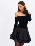 Magnolia Black Off-shoulder Layered Mini Dress