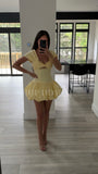 UMIKA BUTTER YELLOW BUBBLE HEM MINI DRESS