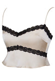 YAVI HAUT EN SATIN BEIGE AVEC BORDURE EN DENTELLE 