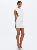Vienna White Satin Mock Neck Mini Dress