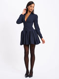 Xabrina Navy Blue Pinstripe Long Sleeve Dress