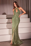 SEQUIN EMBELLISHED HALTER FITTED DRESS