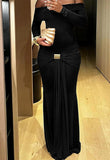 OFF SHOULDER LONG SLEEVE STRETCHY MAXI DRESS