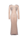 RITA Embroidered Mesh Silver Beaded Mermaid Gown
