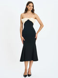 Saige Black Maxi Dress With Ivory Bow Bustline