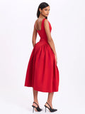 nahla red drop waist dress Miss Circle Nahla Red Drop Waist Midi Dress with Buttons XS