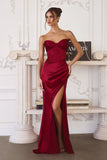 Sculpted strapless satin gown