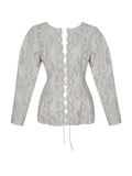 Wenley Beige Cotton Lace Puff Sleeve Cinched Top