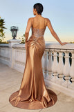 FITTED BEADED AND SATIN METALLIC GOWN