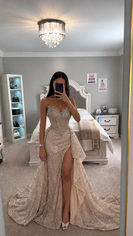 FITTED CRYSTAL DRESS WITH OVERSKIRT - PREORDER