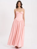 Baby Pink Ruched Breast Drop Waist Maxi Dress