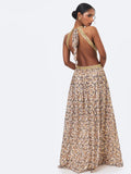 Quinnlyn Beige Cheetah Print Chiffon Halter Maxi Dress