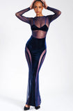 ROBE LONGUE EN VELOURS BLEU MARINE SHANNON