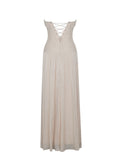 Olivine Light Beige Crystal Organza Strapless Maxi Dress