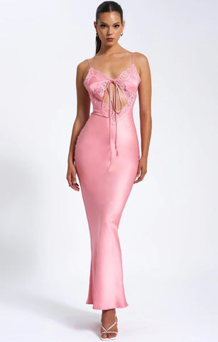 ROBE MAXI EN DENTELLE ROSE SAUMON ZINA