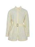 Malou Lemon Yellow Embroidered Poplin Belted Shirt Romper