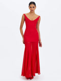 Verona Crimson Scoop Neck Flared Maxi Dress
