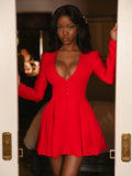 RED BLAZER PLEATED BUTTON UP LONG SLEEVE MINI DRESS