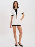Idina Business Casual White Romper with Black Trim