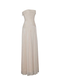 Olivine Light Beige Crystal Organza Strapless Maxi Dress