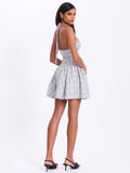 MELODY BLACK AND WHITE PLAID TWEED HALTER DROP WAIST MINI DRESS