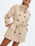 Vanetta Tan High Collar Double-Breasted Trench Mini Coat