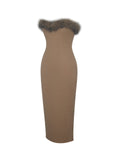 Rayanne Chestnut Fur-trimmed Sweetheart Maxi Dress