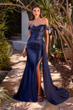 FITTED OFF SHOULDER DRAPED GOWN