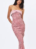 Raphaela Dusty Pink Beaded Floral Strapless Mermaid Maxi Dress