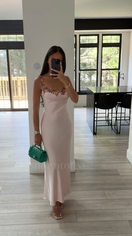 FLOWER CHEST SATIN DRESS