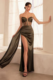 MESH CORSET DRAPED SATIN GOWN