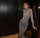 LONG SLEEVE RUCHED BODYCON MAXI DRESS