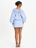 Zahari Blue Smock Bottom Balloon Sleeve Mini Dress