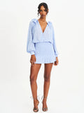 Zahari Blue Smock Bottom Balloon Sleeve Mini Dress