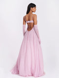 Wallie Pink Rhinestone Embellished Mesh Gown