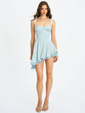 Yaffa Baby Blue Asymmetrical Mini Dress
