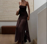 STRAPLESS MESH MAXI DRESS
