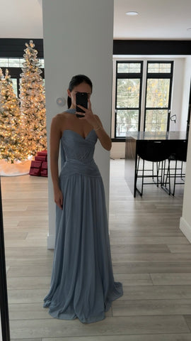 PLEATED BODICE A LINE GOWN