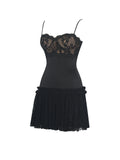 Umra Black Contrast Lace Sweetheart Mini Dress