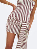 Tommie Ivory & Burgundy Lyocell Jersey Tie Strap Mini Dress