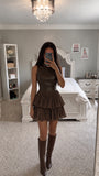 Sleeveless Faux Leather Layered Pleated Mini Dress