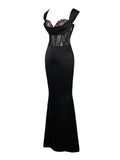 CALLISTA BLACK SATIN LACE CORSET MAXI DRESS