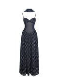Juliette Navy Blue Polka Dot Chiffon Maxi Dress