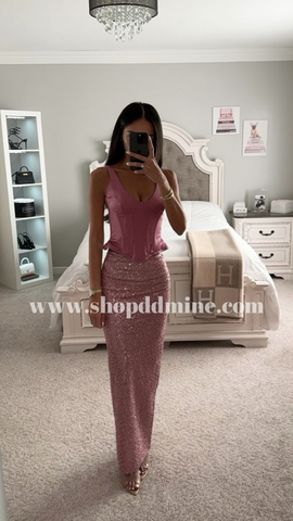 ABITO LUNGO CON CORSETTO E PAILLETTES ROSA JULIANA