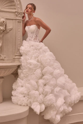 RUFFLE FLOWER LACE BRIDAL GOWN