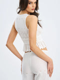 Raia White Eyelet Wave Trim Crop Vest Top