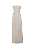 Olivine Light Beige Crystal Organza Strapless Maxi Dress