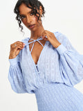 Zahari Blue Smock Bottom Balloon Sleeve Mini Dress