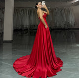 STRAPLESS BEADED SATIN A LINE GOWN