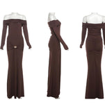 OFF SHOULDER LONG SLEEVE STRETCHY MAXI DRESS